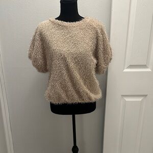 Tempted Women's Short Sleeve Fuzzy Top - Beige